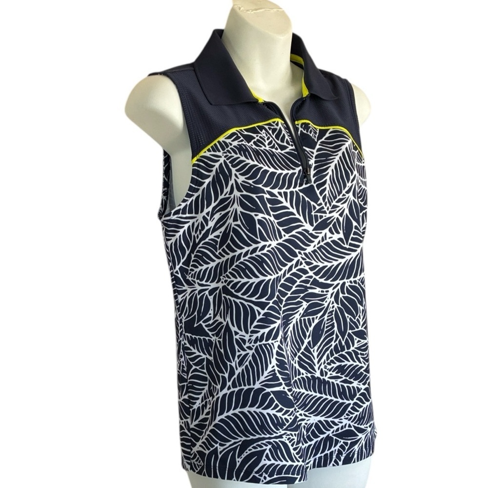 Fila Sport Golf Top Women's, S Navy Leaf Print, Sleeveless Polo  EUC